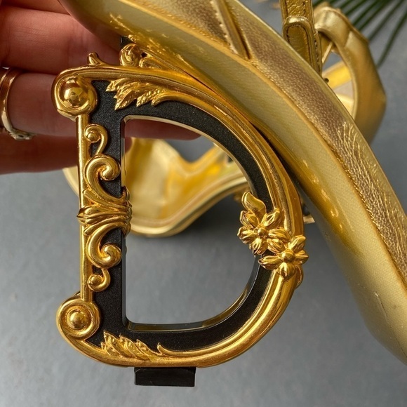Dolce & GABBANA Keira Baroque DG Metallic Gold Heel Sandal Size 6 / 36 - Picture 7 of 16